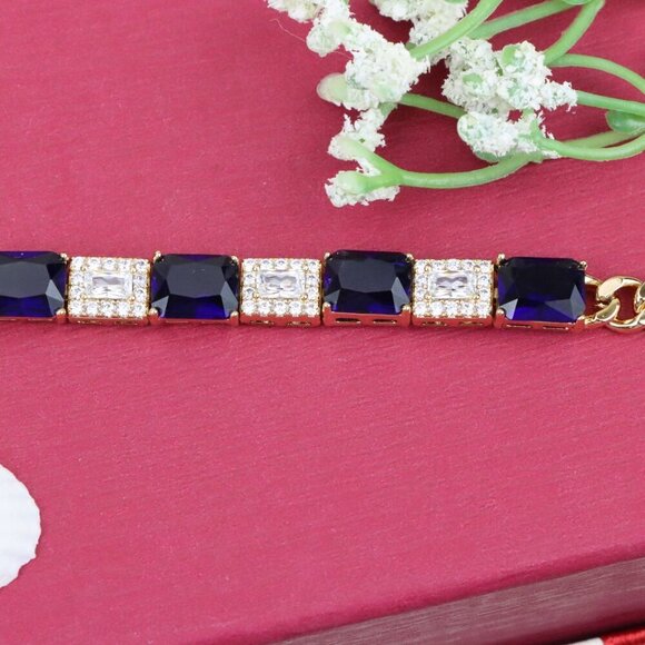 "Rose Gold Bracelet with Deep Blue and White Crystal Accents, XPBL0811 - Picture 10 of 12